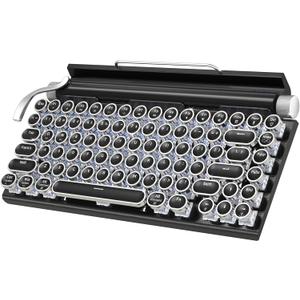 Retro Typewriter Mechanical Keyboard, Wireless Bluetooth 5.0 LED Backlit Office Computer Keyboards with 83-Key Clicky Blue Switches, Vintage Design for PC/Laptop/Mac/Pad/Phone/Gaming, Black