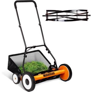 Walensee 18-Inch 5-Blade Push Reel Lawn Mower, Cordless Manual Reel Lawn Mower Walk-Behind Steel Lawn Mowers with Removable 10-Gallon Grass Catcher, Sponge Grip, 9-Position Cutting Height Adjustment