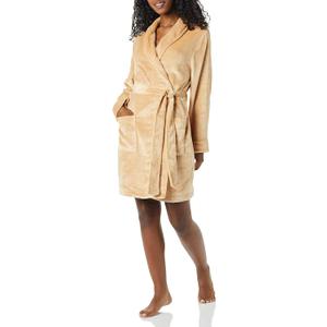 Amazon Essentials Women's Mid-Length Plush Robe (Tan), S 