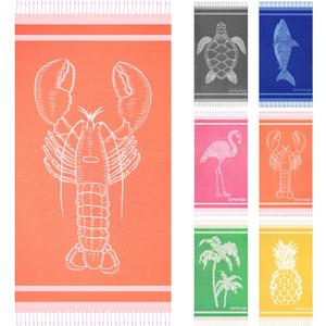 Oversized Cotton Turkish Beach Towels 72"x36" Lightweight Quick Dry Sandless Pool Swim Towel Large No Sand Adult Travel Compact Blanket Essentials Cruise Accessories Must Haves Orange lobster