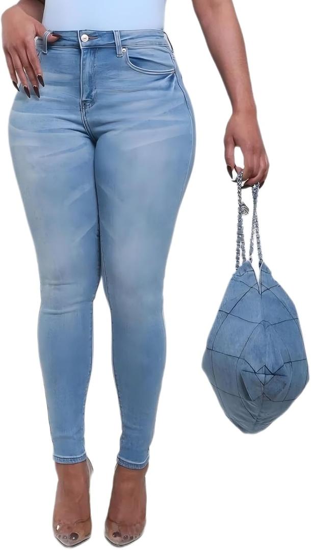Womens Classic High Waisted Skinny Stretch Lifting Jeans Slim Fit Denim Pants (3X-Large, 91 Light Blue)