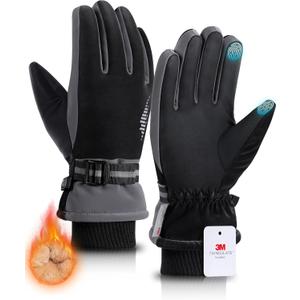 rivmount Winter Gloves Women Men, Thermal Ski Gloves for Cold Weather with Warm, Waterproof, Touchscreen for Running, Skiing (Medium, Black-Gray)