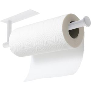 theaoo White Paper Towel Holder - Under Cabinet Paper Towel Holder for Kitchen, Adhesive Paper Towel Roll Rack for Bathroom Towel, Wall Mounted Matte Black Paper Towel Rack, SUS304 Stainless Steel