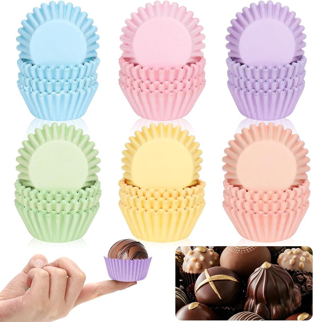 Whaline 600Pcs Pastel Mini Cupcake Liners Colorful Baking Cups Pink Blue Purple Yellow Orange Green Muffin Cupcake Wrappers for Spring Easter Birthday Wedding Bride Baby Shower Party Supplies