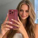 TEAUGHT for iPhone 16 Pro Max Case with Wrist Strap Holder, Cute Bows Hearts Design with Finger Hand Strap Wristband Stand, Soft TPU Shockproof Protective Cover for Women Girls - Wine Red