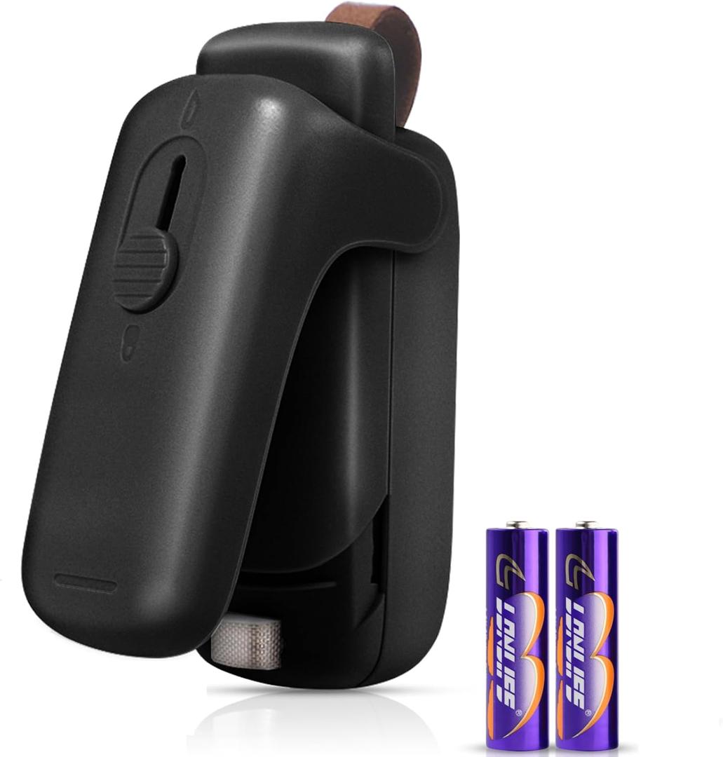 Mini Bag Sealer, Bag Sealer Heat Seal with Cutter, 2 in 1 Heat Sealer Portable Resealer Machine for Chip Bags, Plastic Snack Bags Food Storage (Batteries Included) (Black)