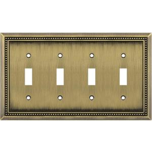 Henne Bery Sunken Pearls Heavy Duty Decorative Wall Plate Switch Plate Outlet Cover (Quad Toggle, Antique Brass)