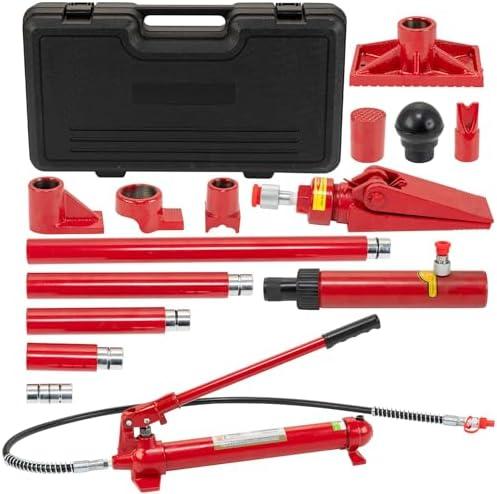 1O Ton Porta Power Hydraulic Jack Kit, Hydraulic Multifunctional Jack with 4.6 ft/1.4 m Oil Hose, Auto Body Frame Repair Kit, Storage Case, 26455 Lbs Capacity, for Car Repair, Truck, Garage
