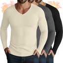 3 Pack Men's Thermal Shirts Big and Tall Fleece Lined Long Sleeve V Neck Base Layer Raglan Curved Hem Warm Tops (Blue)