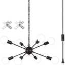 LASENCHOO 8 Lights Plug in Chandelier,Hanging Lights with Plug in Cord 16.4ft & On/Off Switch,Black Plug in Pendant Light,Modern Sputnik Chandeliers for Dining Room Living Room Bedroom Kitchen Island (8 Lights-Black-E26-Plug In)