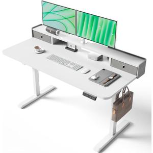 TRALT Electric Standing Desk 55 Inch Height with 2 Drawers-Adjustable Height Desk with Storage Shelf - Sit Stand Up Workstation (White, 55X24 Inches)