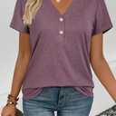 LAISHEN Women's V Neck Summer Tops Casual Henley Button Down T Shirts Tunic 2024 (L)