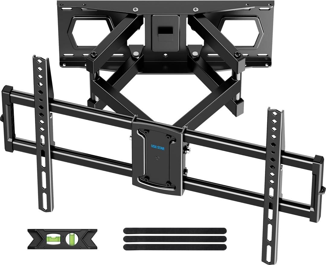 Full Motion TV Wall Mount for 26.7 Inch TVs Mounts Up to 132lbs, Fit 16" Wood Stud, Max VESA 600x400mm, Swivel and Tilt Articulating Wall Mount TV Bracket with Hole Drilling Template
