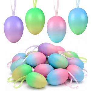 Seenelling 32 Pcs Easter Eggs Ornaments for Tree Multicolor Decorative Plastic Easter Egg Hanging Decorations DIY Crafts for Door Party Windows Table Decor Basket Bowl Fillers Table Centerpiece