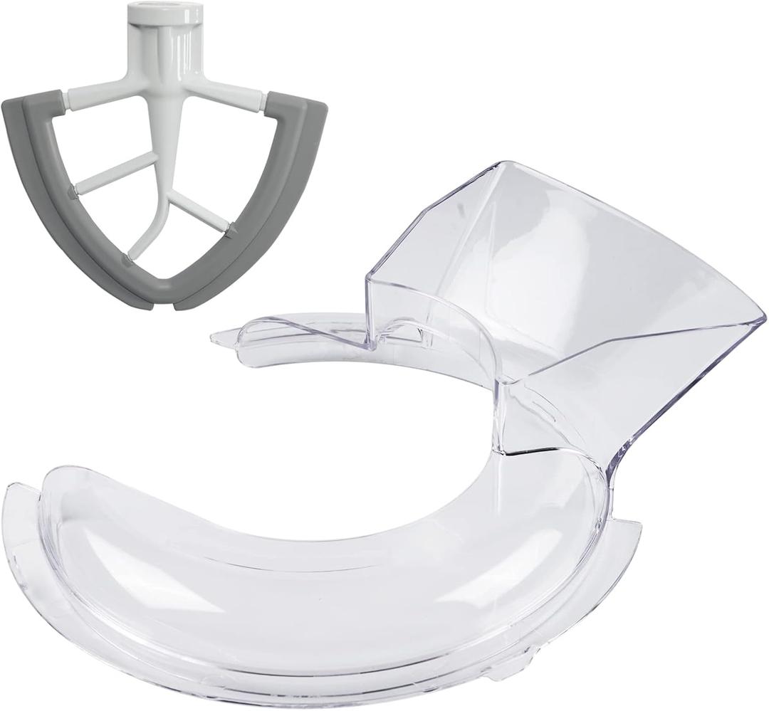 Pouring Shield for KitchenAid 4.5 and 5 Quart Tilt-Head Stand Mixers Stainless Steel Bowls ONLY, Secure Fit Splatter Guard, and Flex Edge Beater for KitchenAid 4.5-5Qt Tilt-Head Stand Mixers