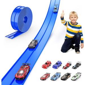 Flexible Race Track for Kids 15 ft Race Car Track Compatible with Hot Wheels and Diecast 1/64th Cars, Toys for 3 4 5 6 7 8 Year Old Boy Girl Flexible Car Tracks with 8 Small Race Cars for Kids