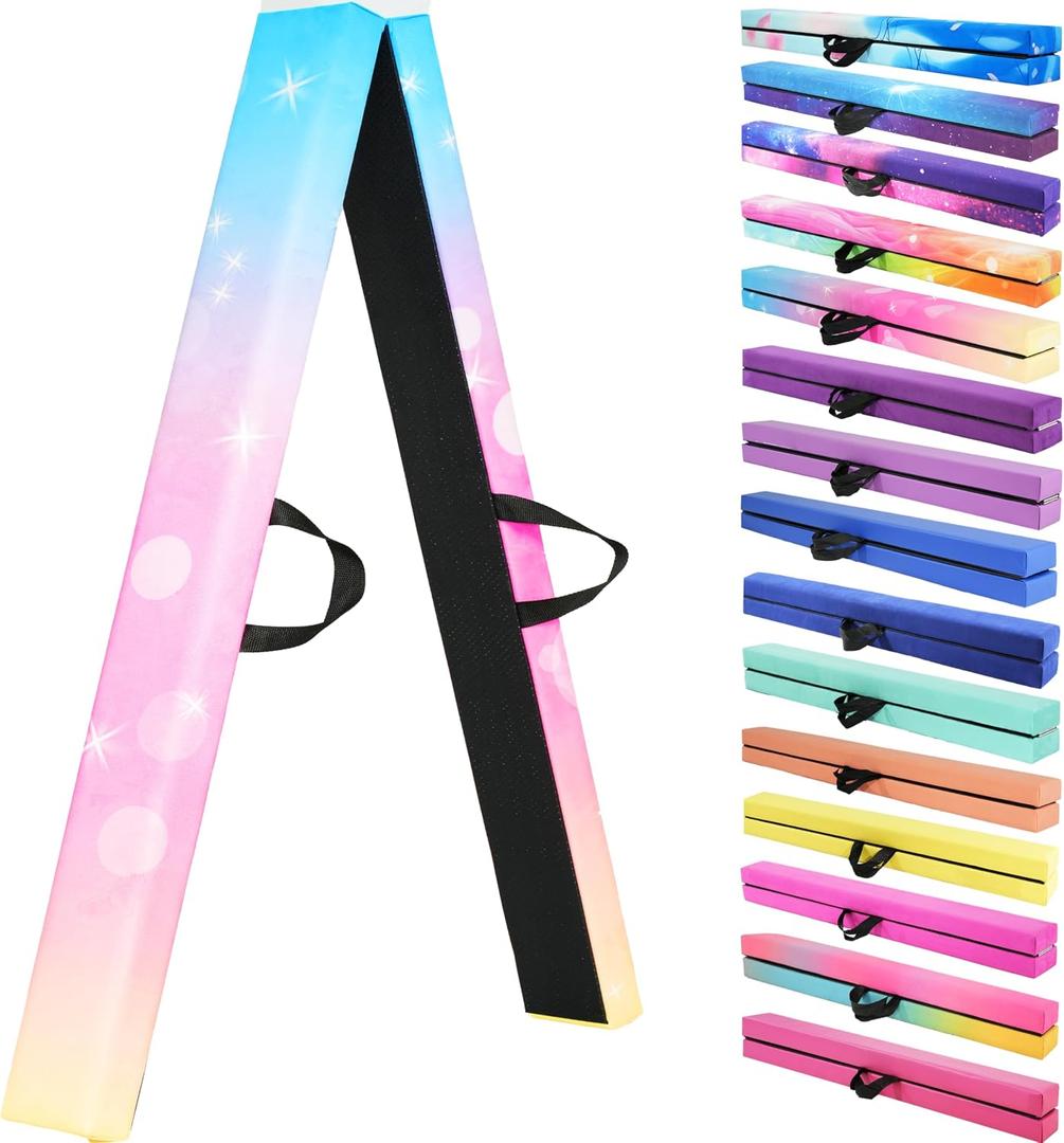 8FT Folding Balance Beam -Gymnastics Floor Beam -Gymnastics Equipment for Kids,Wood core- Anti-Slip Bottom and Carrying Bag for Home