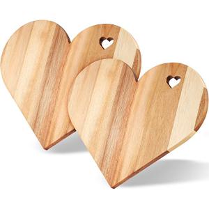Lounsweer 2 Pcs Heart Shaped Cutting Board, 12 x 10 Inch Heart Acacia Wood Bread Board Decorative Cheese Serving Platter Tray Wooden Charcuterie tray for Meat Cheese Vegetables Valentine's Day Gifts