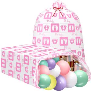 Yingzhao 2 Pcs 80 x 60 in Jumbo Bike Gift Bags Extra Large Baby Footprint Plastic Present Bicycle Bags Birthday Gift Sack for Girl Boy Birthday Party Baby Shower(Pink)