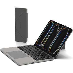 Mircopack Foldable Bluetooth Keyboard with Touchpad and Stand for iPad/iPhone/MacBook,3-Device Ultra Slim PU Leather Magnetic Cover Portable Rechargeable Keyboard for macOS and iOS-Gray