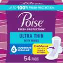 Poise Ultra Thin Incontinence & Postpartum Pads with Wings for Bladder Leaks, 4 Drop Moderate Absorbency, Regular Length, 54 Count