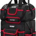 HAUTMEC 2-Piece Rolling Tool Bag Set, 15" Wheeled Tool Bag & Wide Mouth Tool Tote, Heavy-Duty Tool Storage Organizer with Durable Off-Road Wheel, Steel Telescoping Handle & Shoulder Strap HT0288