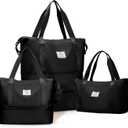 Expandable Travel Duffle Bag for Women Men, Large Gym Bag Travel Tote Bags, Waterproof Carry On Personal Item Bag Airline Approved, Workout Weekender Bag for Overnight Trips with Luggage Sleeve, Black