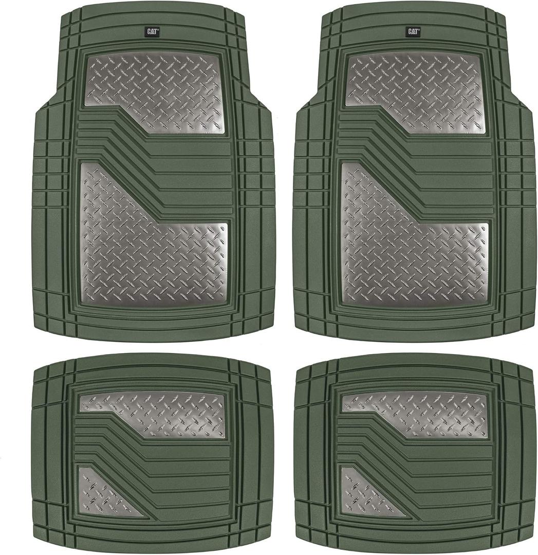 Cat DiamondShield Rubber Floor Mats for Cars Trucks SUV, All Weather Protection, Front and Rear Car Mats with Heel Pad & Anti-Slip Backing, Universal Trim-to-Fit Rubber Floor Mats for Car, Green