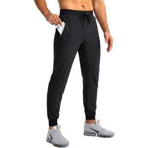 Pudolla Men's Lightweight Jogger Pants Workout Gym Running Pants with Zipper Pockets for Athletic Casual (Large, Black)