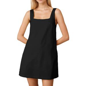 Women Square Neck Cotton Linen Mini Dress Summer Casual Sleeveless Backless Beach Tank Shift Dress with Pockets
 Small, Black  Women Square Neck Cotton Linen Mini Dress Summer Casual Sleeveless Backless Beach Tank Shift Dress with Pockets
 Small, Black
