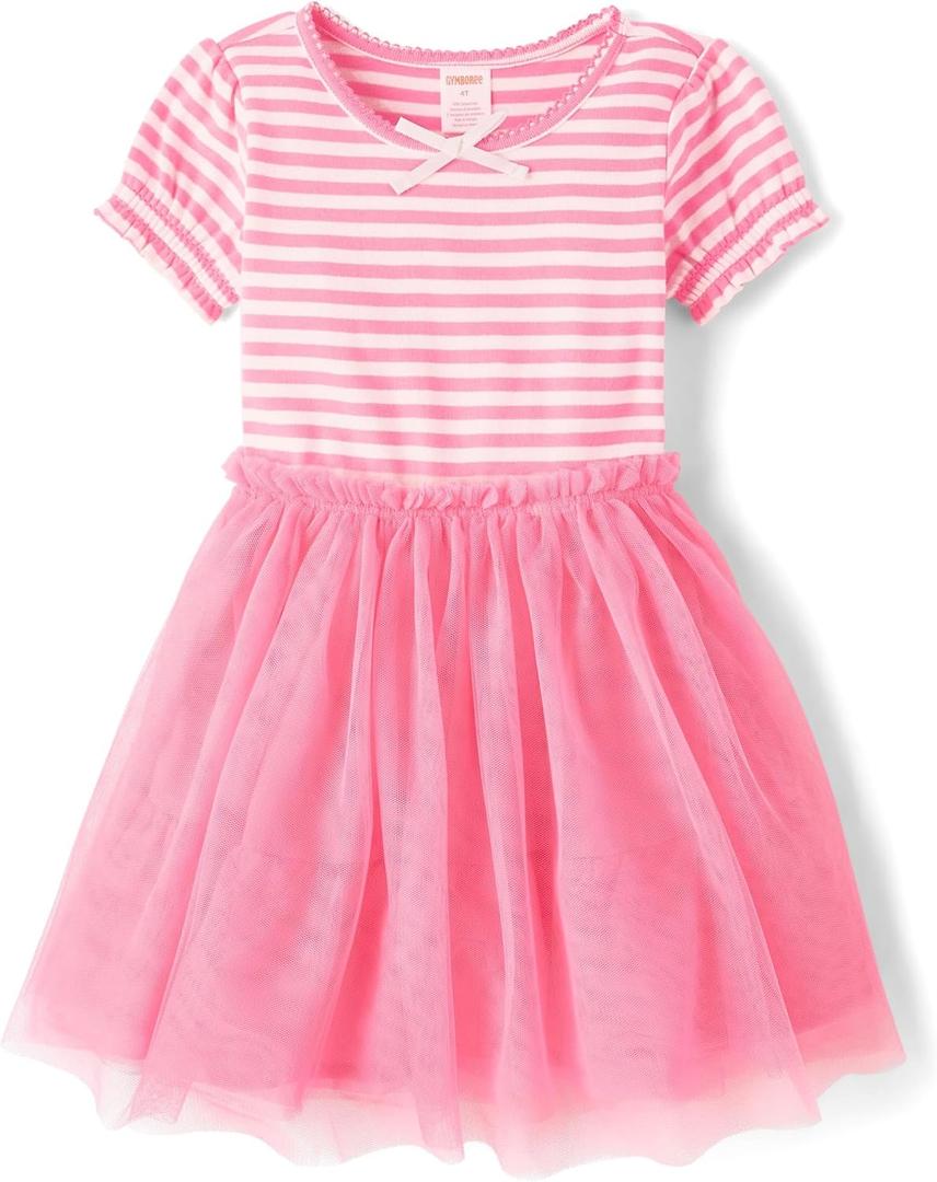 Gymboree Girls' and Toddler Short Sleeve Tutu Dresses (4T, Pink Striped)