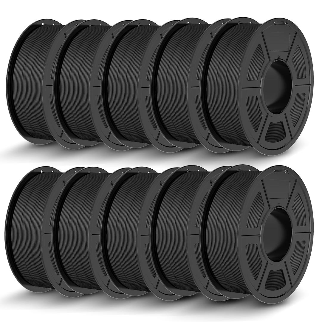 TECBEARS Matte PLA 3D Printer Filament 1kg*10, PLA Filament 1.75mm, High Toughness Matte Filament, 10* Black