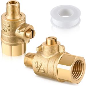 Saillong 2 Pcs 1/8'' Male x 1/4'' Female Test Cock and PTFE Sealant Tape for Backflow Valve, Brass Test Cock for Preventing leaks, Fits Sprinkler Backflow Preventer of 1/4'' Female Connector