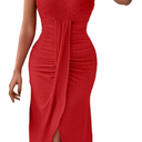 Women's Strapless Ruched High Waist Wrap Split Asymmetrical Beach Maxi Long Dresses S