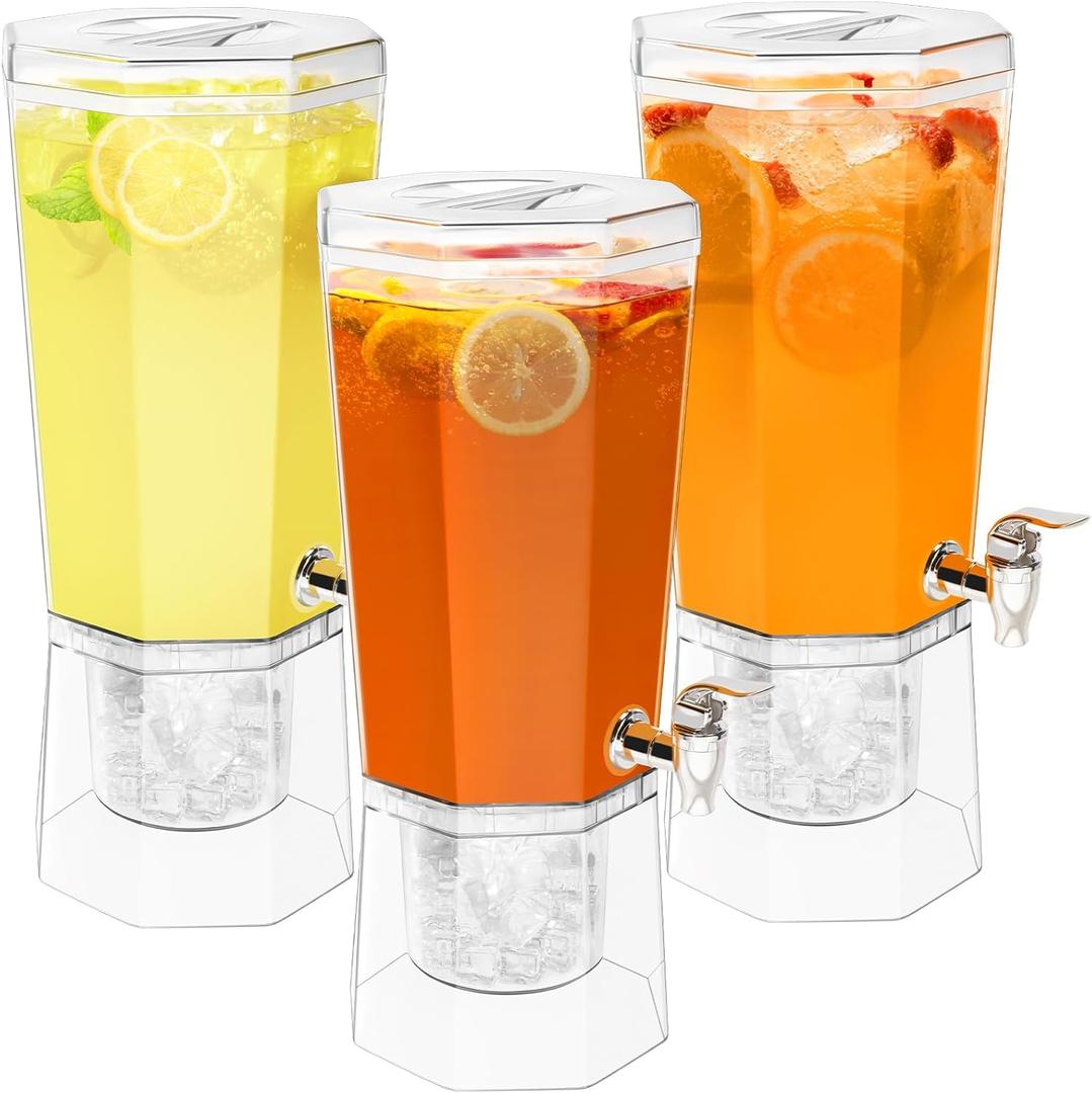 Lifewit 1 Gallon Plastic Drink Dispenser 3 Pcs (in 1 Package), Juice Containers with Lid for Party, Ice Beverage Dispenser with Stand for Lemonade/Soda/Tea, BPA Free