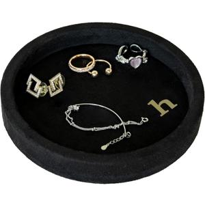 COLLECTIVE HOME - Velvet Jewelry Tray, 6" Monogrammed Jewelry Dish, Smooth Velour Display Dish for Rings, Earrings, Necklaces, Makeup, Personalized Gifts for Women (Black-h)