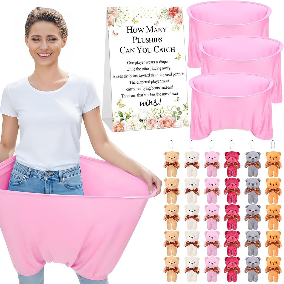 Soulchen 34 Pcs Baby Shower Games Bridal Shower Games Funny Activities with Bears Included Funniest Game for Women or Men How Many Plushies Can You Catch in Your Diaper