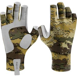 Riverruns Fishing Gloves UPF 50+ Sun Gloves UV Protection Men Women for Outdoor, Kayaking, Rowing, Paddling, Canoeing, Hiking (Medium, CamoQuag)