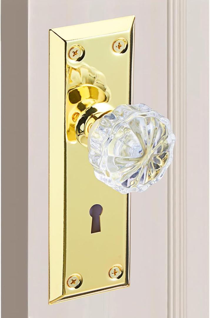 MaxxGeek Door Knob Interior, Antique Door Knob, VAntique Bifold Door Knobs Replacement, Fits 1-3/8"- 1-3/4" Interior Doors, Gold/Polished Brass Glass Ball HandleWithout Keys and Locks