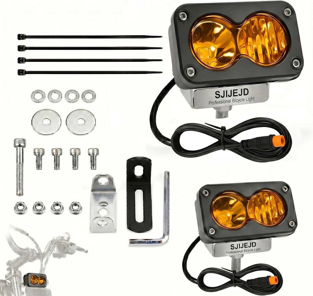 Universal 3 Pin E-Bike Headlight, 20W 6500K Super Bright LED Headlight for Electric Bike, Waterproof Front Light Compatible with Motorcycle, ATV, 12V-60V (Yellow)
