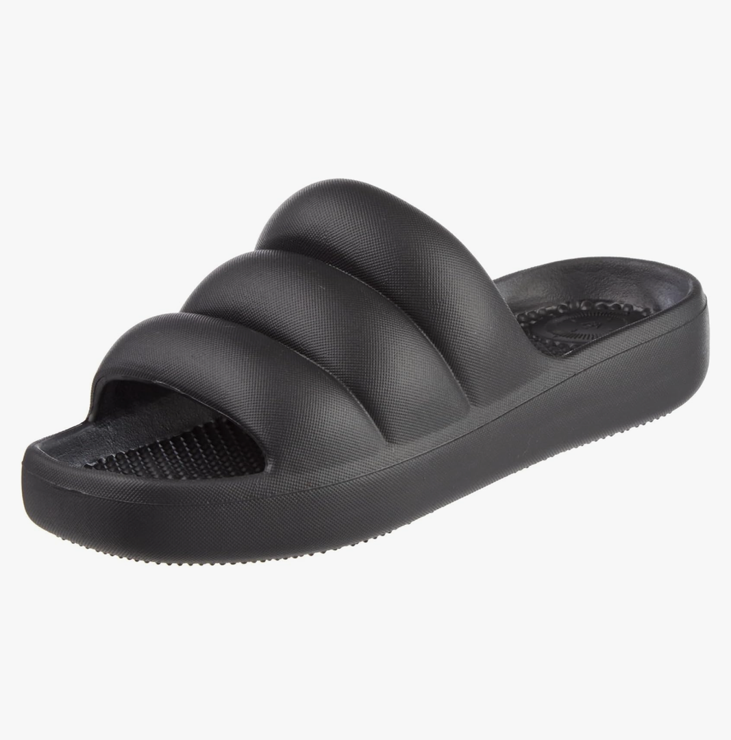 totes Women's Everywear Puffy Slide Sandal, Black, 10 Women's Size