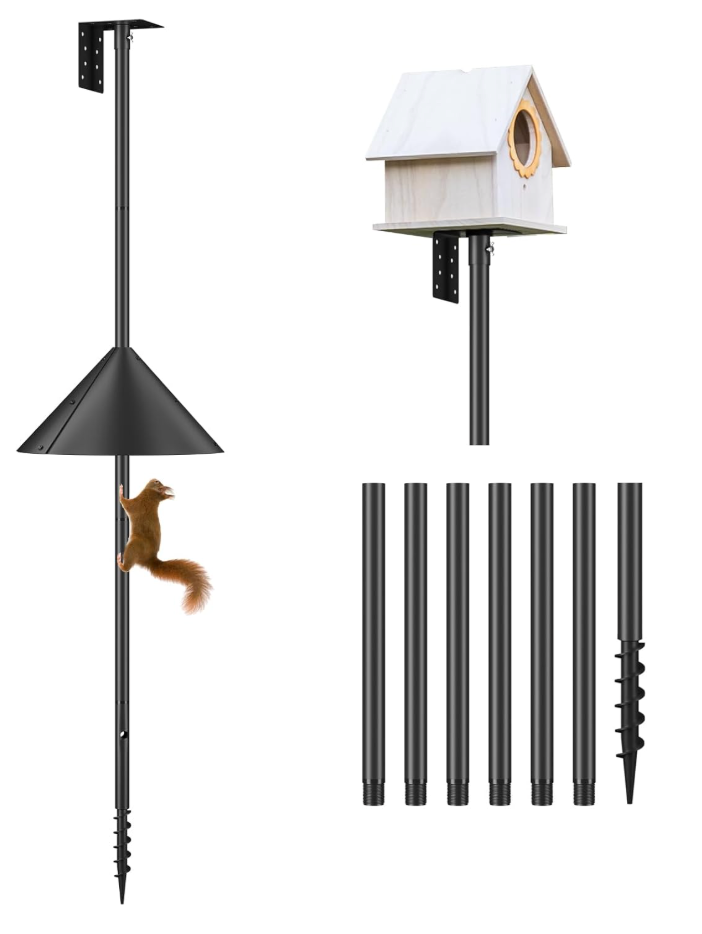 Flanagan 92 Inch Bird House Pole Mount Kit, Adjustable Heavy Duty Feeder Pole for Outdoors, Feeding Station With Squirrel Proof Baffle for Watching (House Not Included)