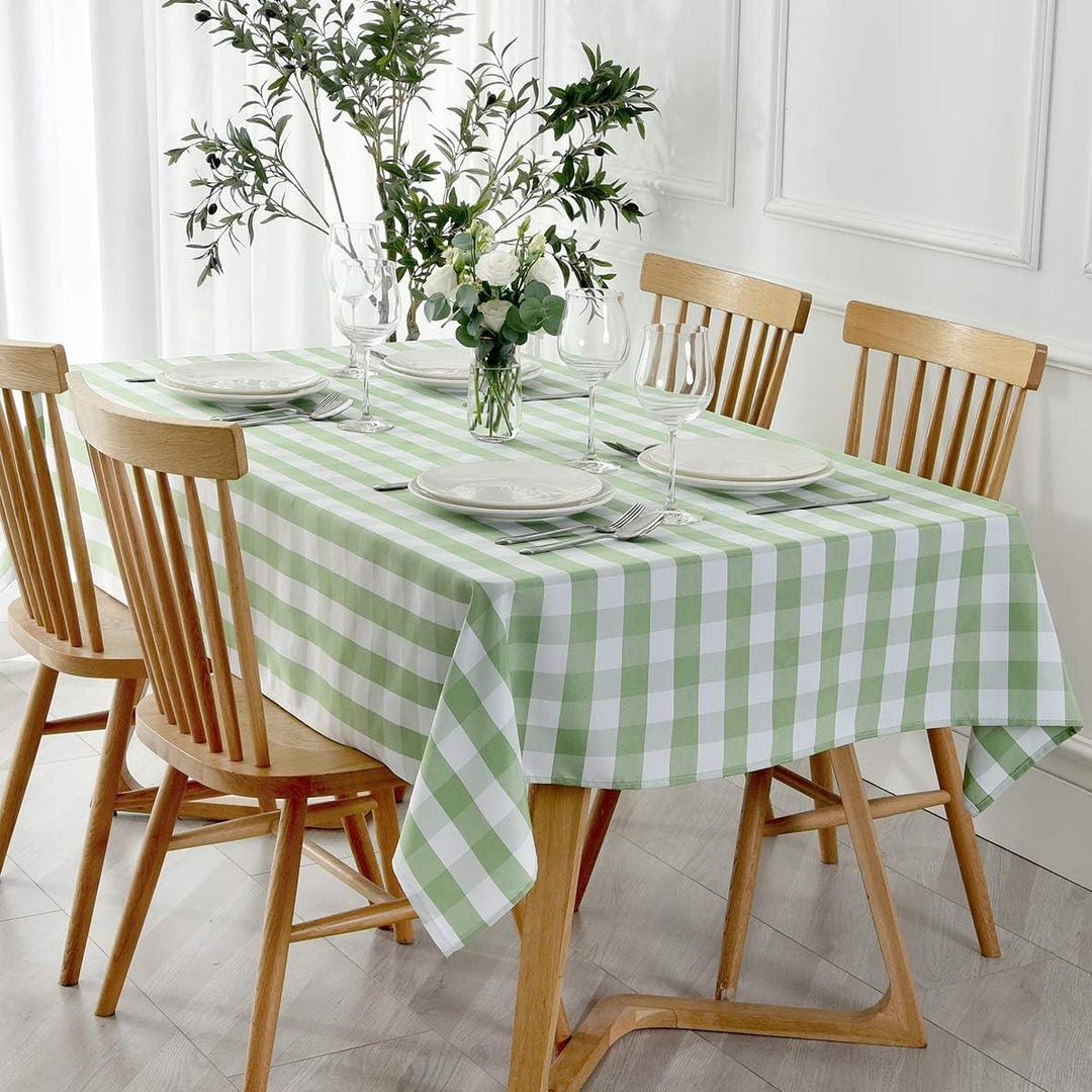 maxmill Checkered Rectangle Tablecloth Water Resistance Wrinkle Free Spillproof Heavy Weight Gingham Plaid Table Cloth for Buffet Banquet Parties Event Holiday Dinner, 60 x 84 Inch Mint and White (84" x 60" (Rectangular))