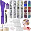 Hotfix Rhinestones Applicator Kit with 4600 Crystals (White/AB/12-Color) & 19 Pattern Templates - Bedazzler Craft Kit Includes Tweezers, Storage Bag for Clothes, Costumes DIY Accessories (Purple)