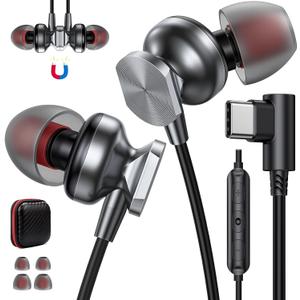 USB C Headphones Wired for MacBook iPad Pro, Type C Earphones with Microphone HiFi Stereo Magnetic in Ear Wired Earbud for Samsung S25 S24 Ultra S23 FE S22+ iPhone 17 16 15 Pro Max Plus Pixel 10 9 8