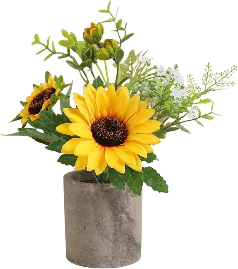 Artificial Sunflowers Potted Plants Yellow Fake Sunflowers in Pot Silk Sunflower with Pot Faux Sunflower Floral Arrangements for Wedding Party Home Office Kitchen Bathroom Decor
