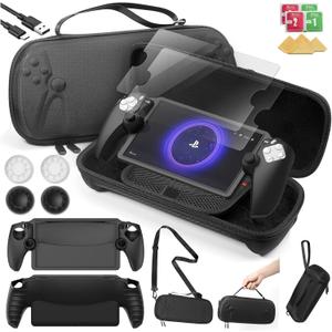 14 in 1 Carrying Case for PS5 Portal, Accessoris Set Compatible with Playstation Portal(Crossbody bag), Soft Silicone Protective Cover, 2X 9H Shatterproof Tempered Glass Screen Protector, 4 Silicone Caps, Ps Portal Accessories