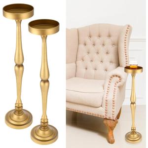 2 Pcs Round Martini Drink Table for Small Spaces Nightstand Living Room Bedroom Side Table Drink Stand Cocktail Pedestal End Vintage Metal Decor, 5.74x5.74x25.98''(Gold)