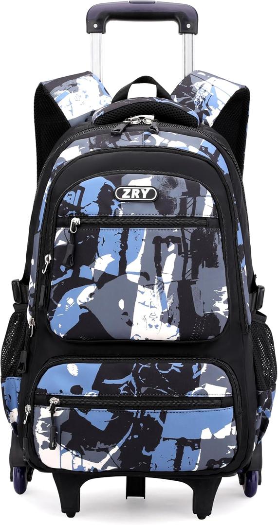 Rolling Backpack for Boys School Backpack with Wheels for Boys Wheeled Bookbags Trolley School Bags for Teens Girls, 6 Wheels