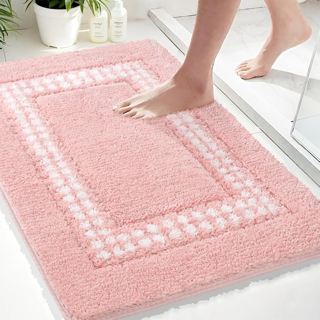 Pink Bathroom Rugs 20x31, Non Slip Washable Bath Mats,Super Soft Microfiber Bathroom Mats, Plush Fluffy Absorbent Bath Rugs for Sink Tub Basin Shower Floor
